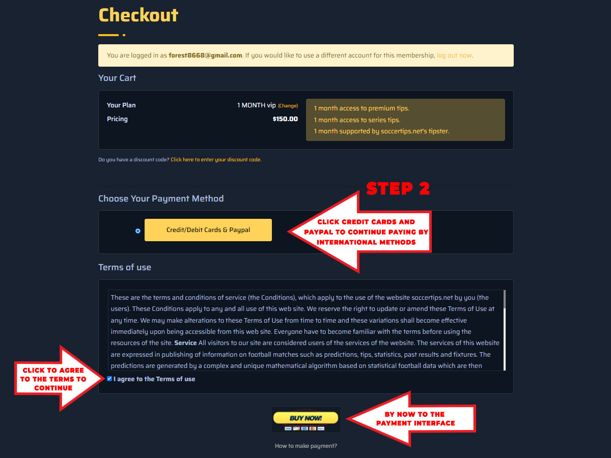 Checkout payment method selection